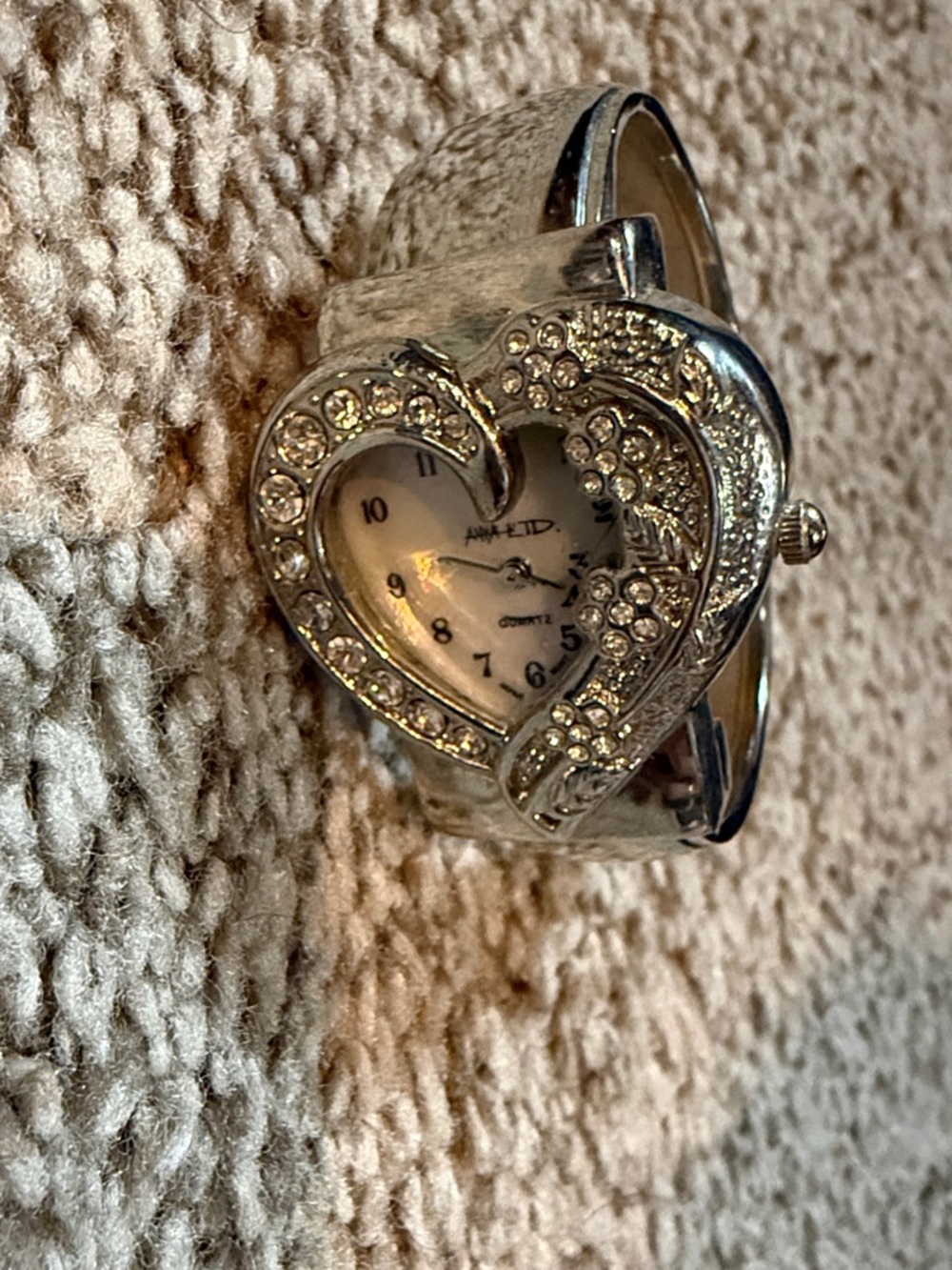 Crystal Heart Bangle Watch - Silver Tone